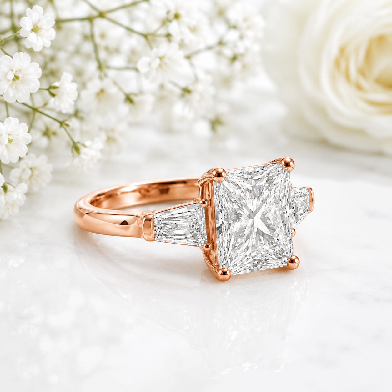 IGI Certified Lab Grown Diamond Wedding Ring 4.80 CT Princess Cut 18K Rose Gold