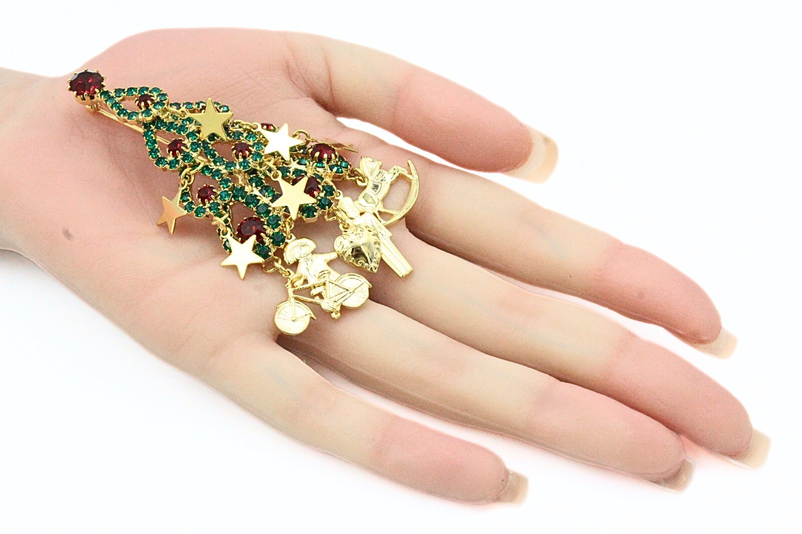 Spectacular Kirks Folly Green Red Gold Christmas Tree Dangling Brooch