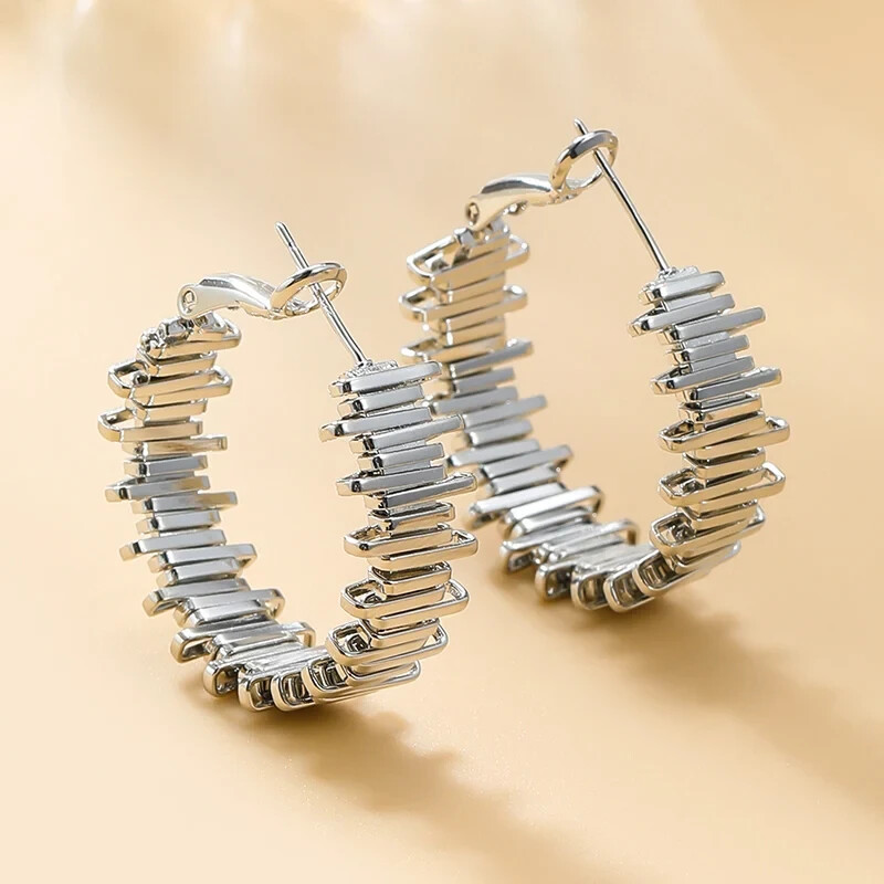 NEW SMALL MEDIUM SILVER ROUND HOOP EARRINGS 1″ BAR STACK DESIGN LEVER BACK LIGHT