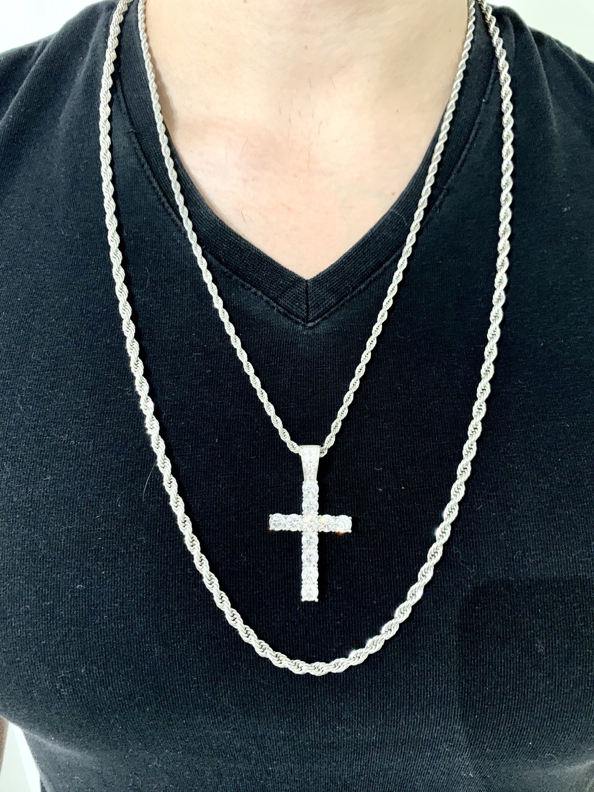 Real 18K White Gold Men Women Cross Necklace Lab Diamond ITALY LIFETIME WARRANTY