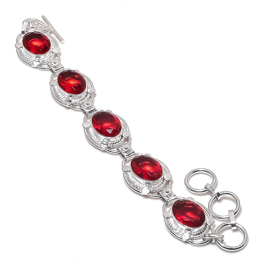 Red Garnet Gemstone Handmade 925 Sterling Silver Jewelry Bracelet Size 7-8″