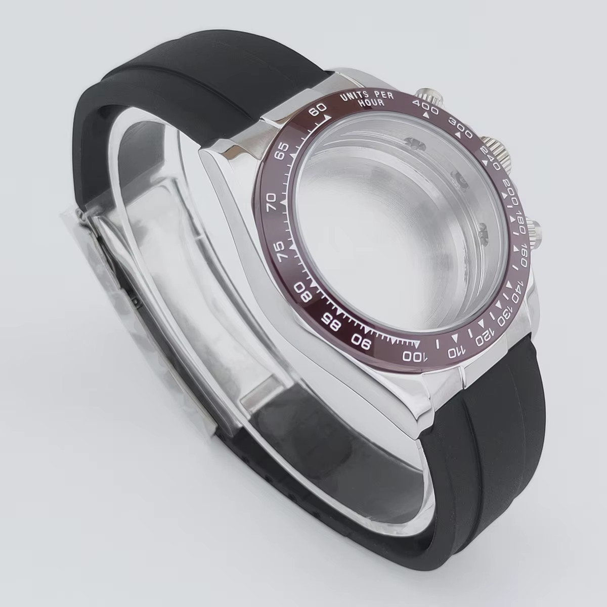 40Mm Sapphire Glass Quart Stainless Steel Case Rubber Strap Fit VK63 Quart Movem