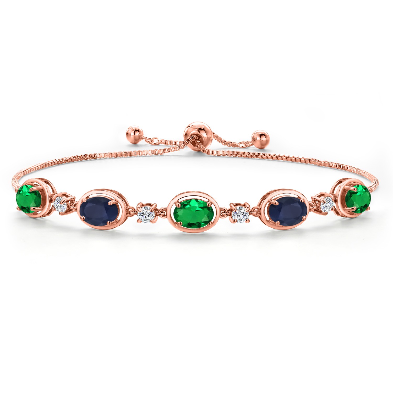 18K Rose Gold Plated Silver Nano Emerald and Sapphire and Lab Grown Diamond