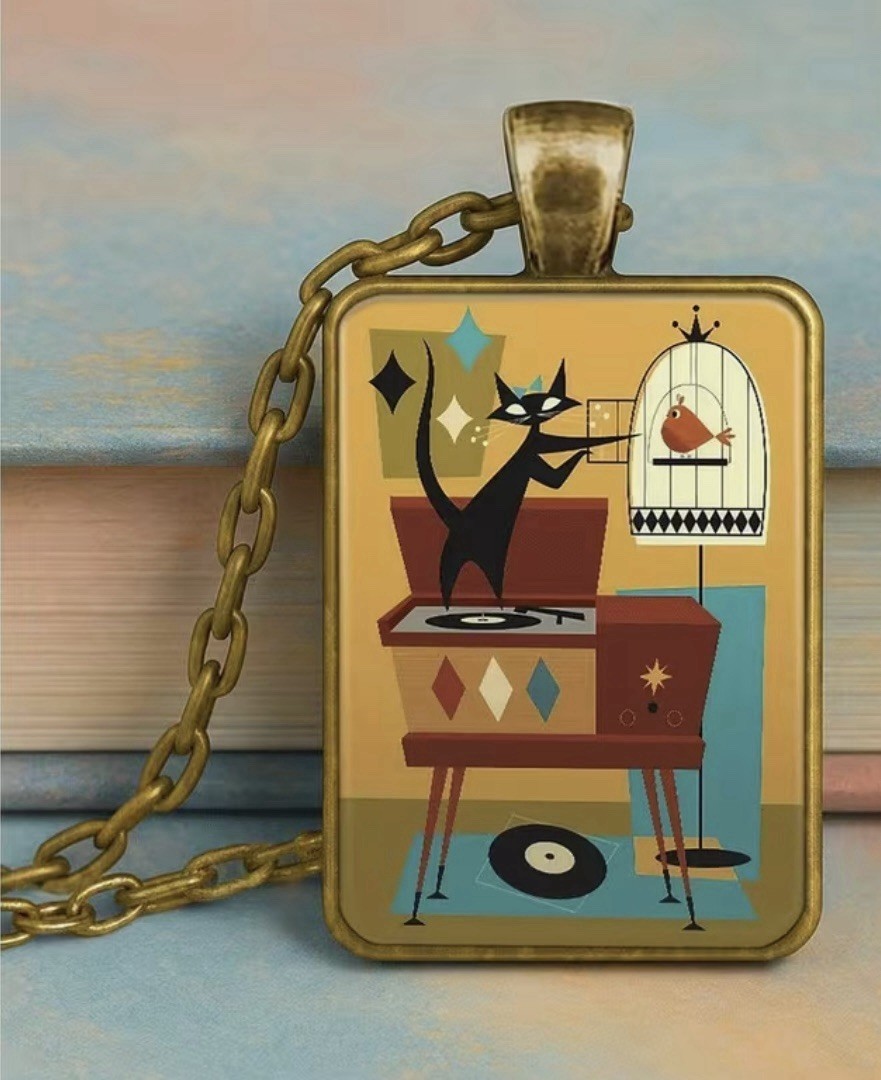 MCM Cat Necklace Vintage Retro Appeal Rectangle Pendant Shape