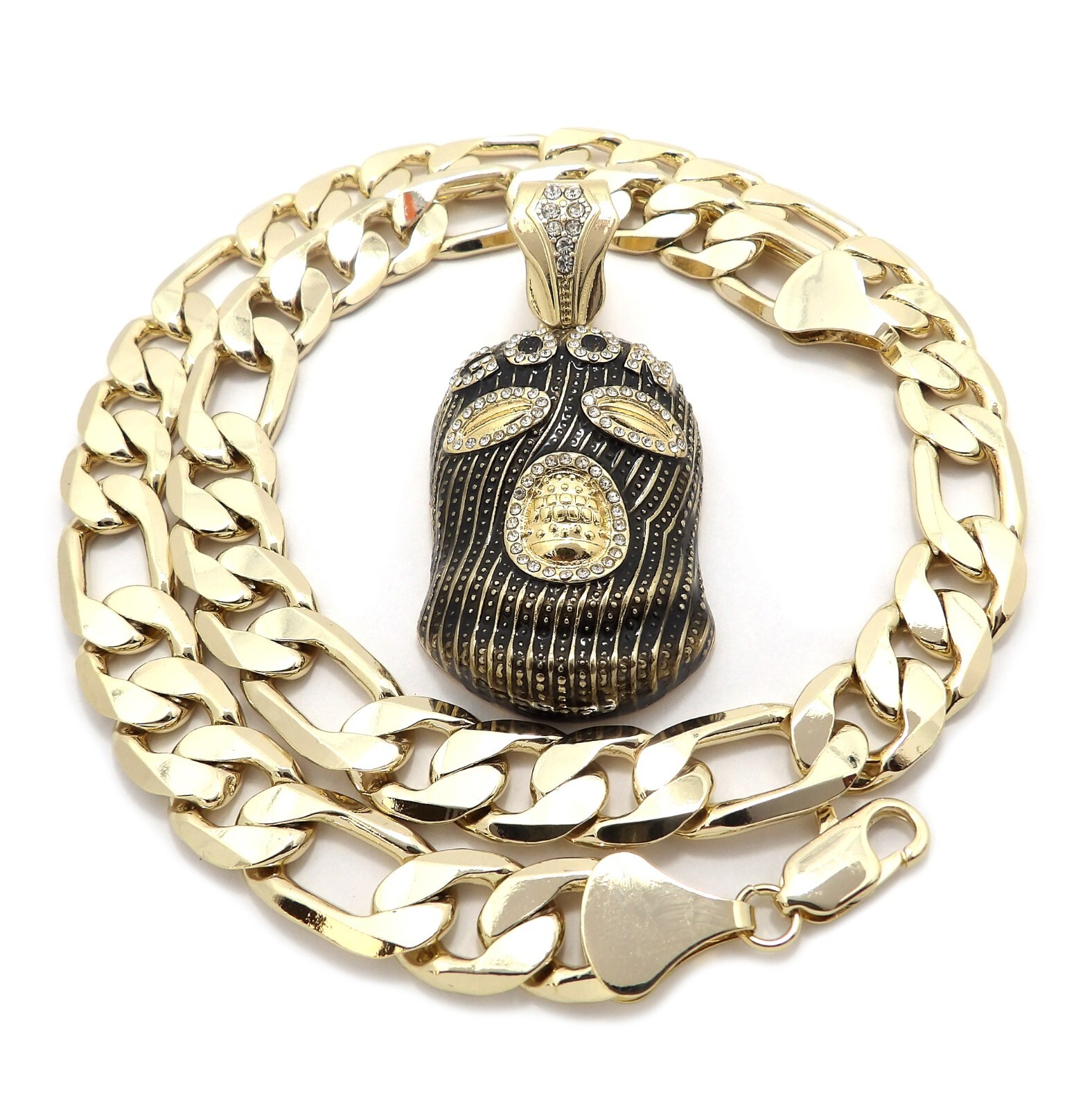 ICE BLING HIP HOP GOON MASK PENDANT WITH 12mm 20″ FIGARO CHAIN