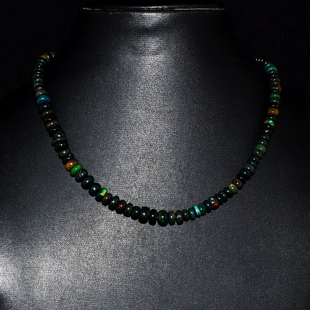 Round Shape 100.00 Cts Black Ethiopian Opal Beaded Beautiful Necklace VK 27 E670