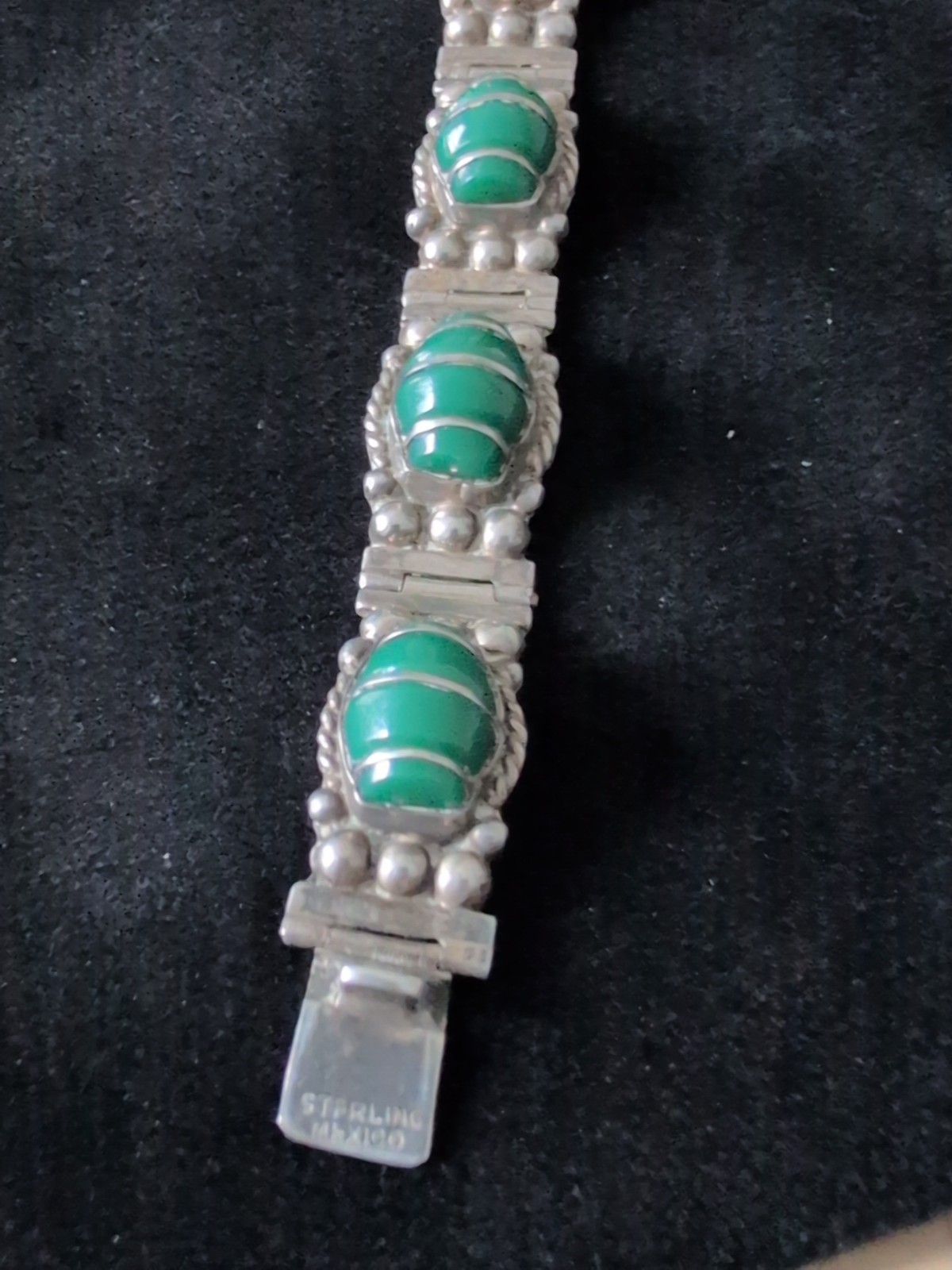 HEAVY 30G Vintage Sterling 925 Handcrafted Deep Green Onyx