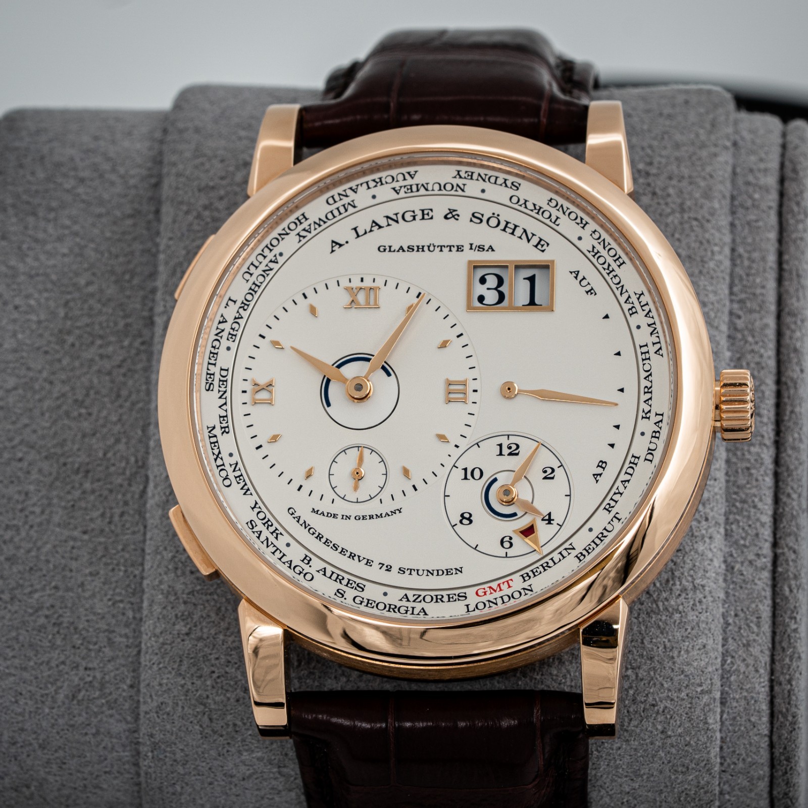A. Lange & Söhne Lange 1 Time Zone in 18k Pink Gold 136.032 Box and Papers