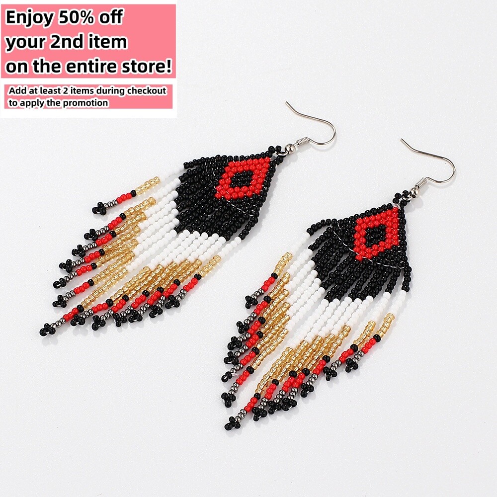 BOHO Seeds Beaded Earrings Fringe Tassel Bohemian Dangle Drop Handmade Jewelry
