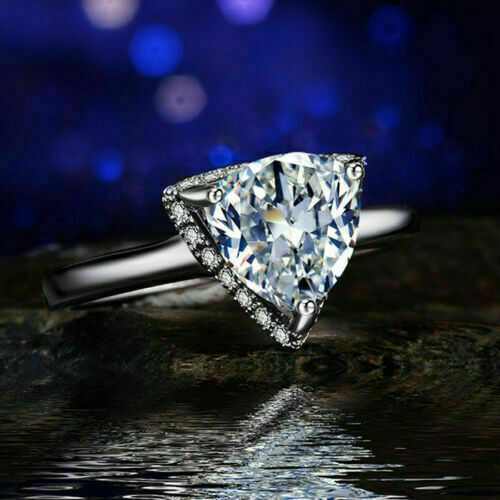 14K White Gold 2.15Ct Trillion Cut White Moissanite Engagement Ring Size 6.5