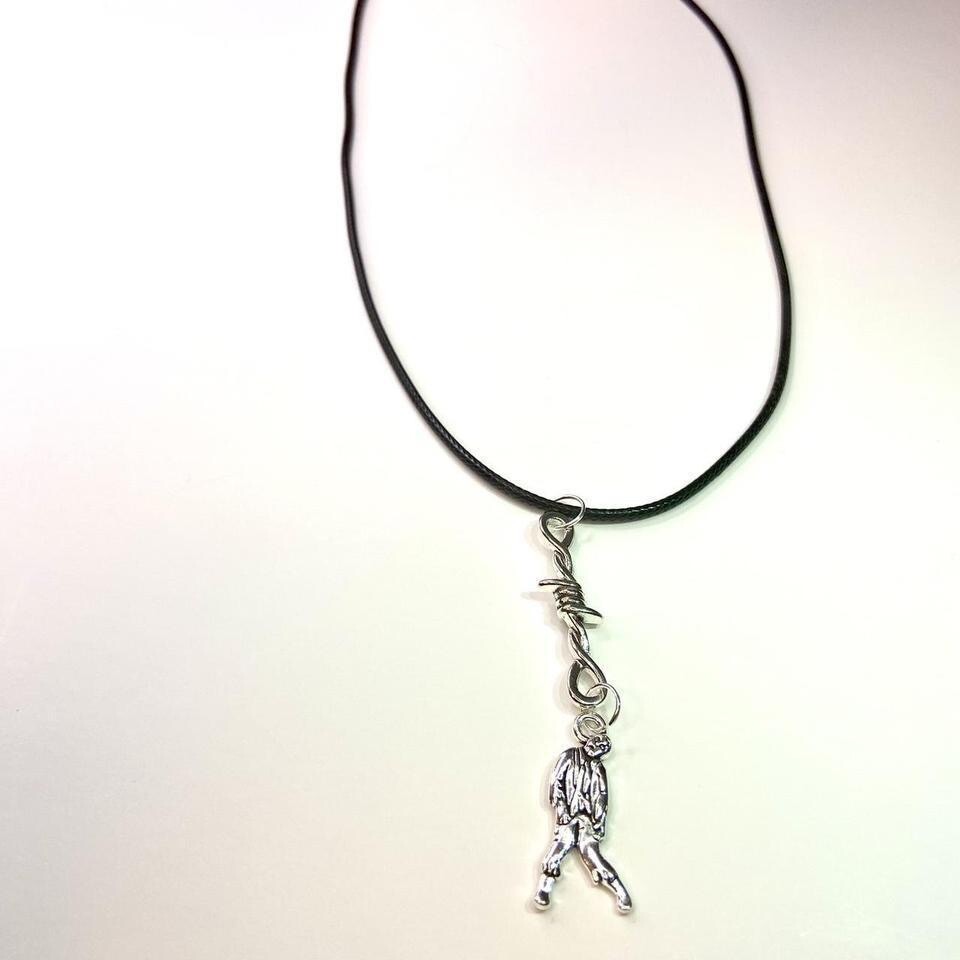 Y2K Gothic Punk PU leather Necklace , Wire with hanging man zombie pendants