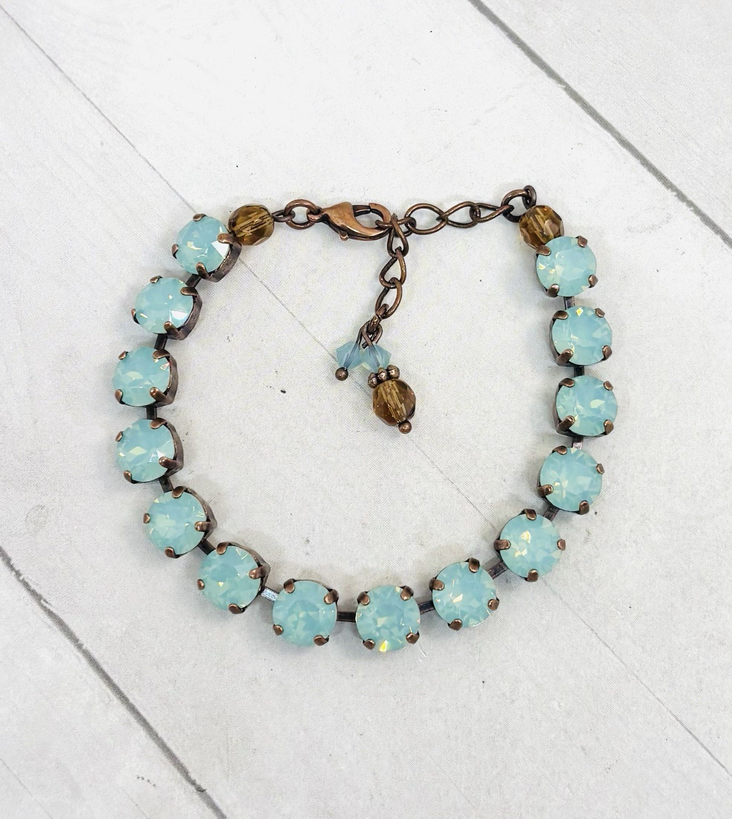 8mm Antique Copper Plated Mint Green Pacific Opal Cup Chain Bracelet