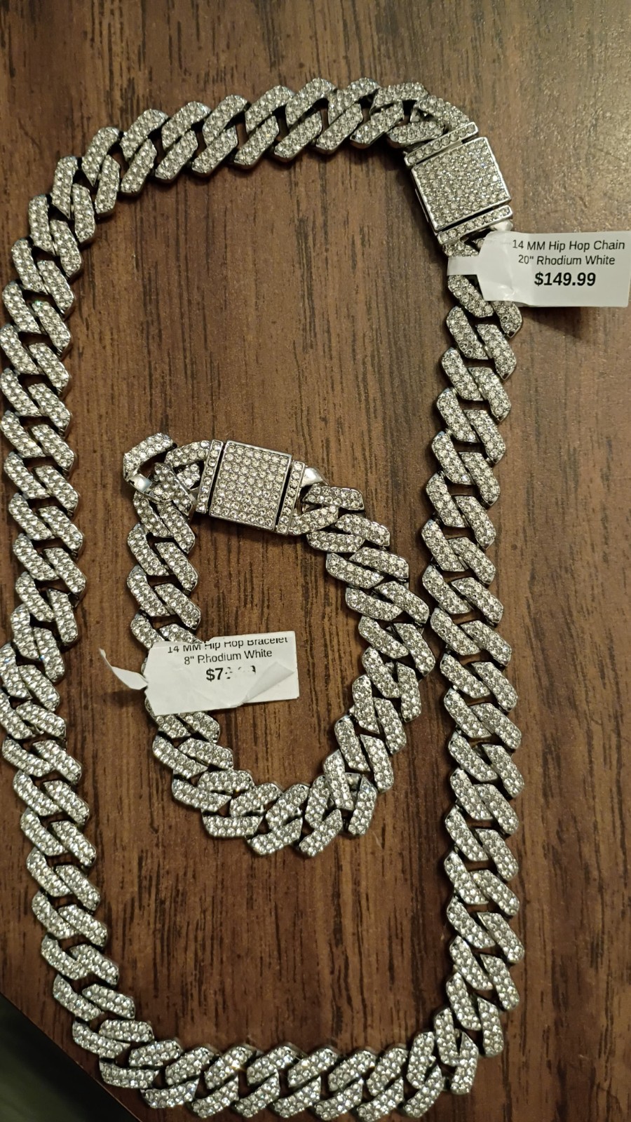 20” Iced Out Cuban Link Chain Mens Necklace with Matching Bracelet