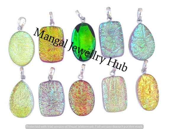 Lot! Dichroic Glass Gemstone 100PC Pendant 925 Sterling Silver Plated Jewellery