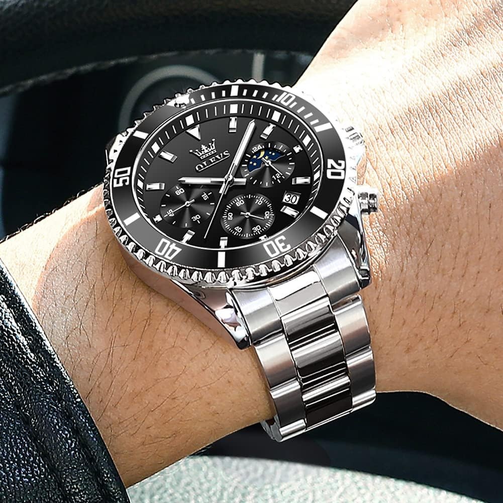 Moon Phase Men’s Watch – Luxury Waterproof Chronograph with Crystal Dial