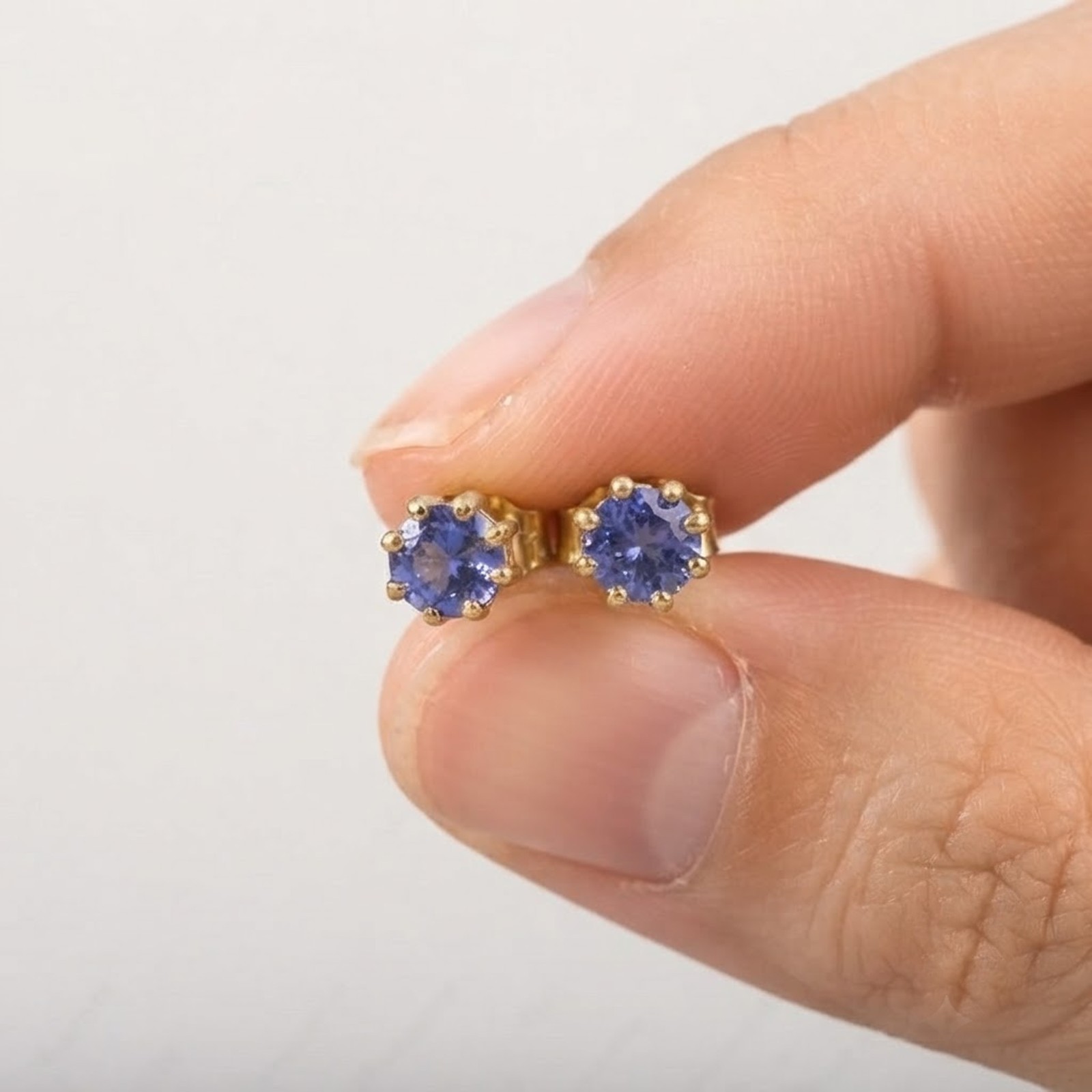 3.5 mm Round Natural Tanzanite Minimalist Stud Earrings 9k Solid Gold Jewelry