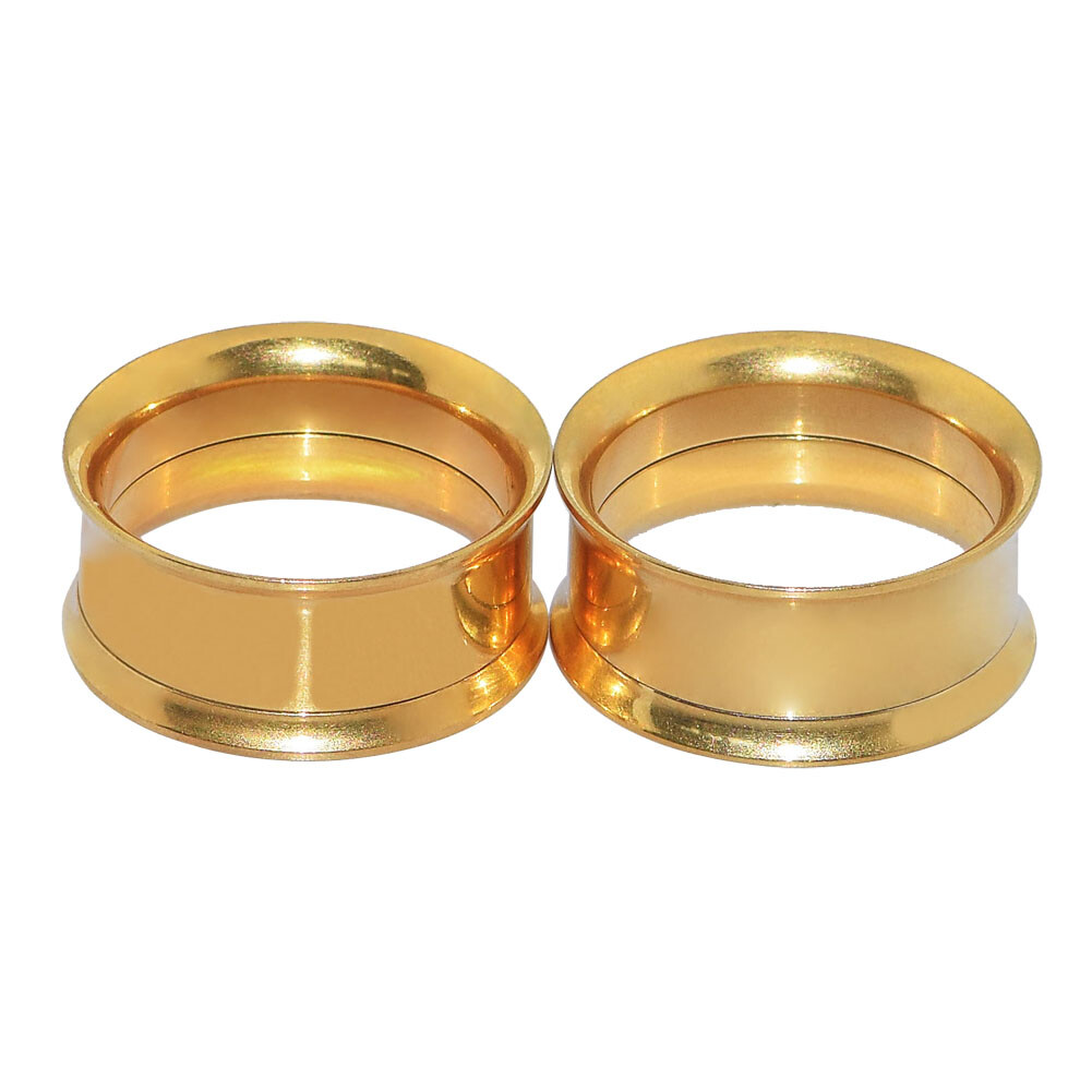 Gold Stainless Steel Ear Gauges Flesh Tunnel Ear Expander Plug Stretcher – TWO