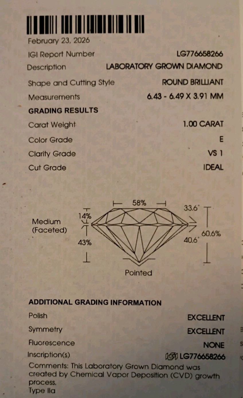1 Ct Round Lab Grown Diamond E VS1 IGI Cert + Bundle Lot 38 Baby Diamonds Melee