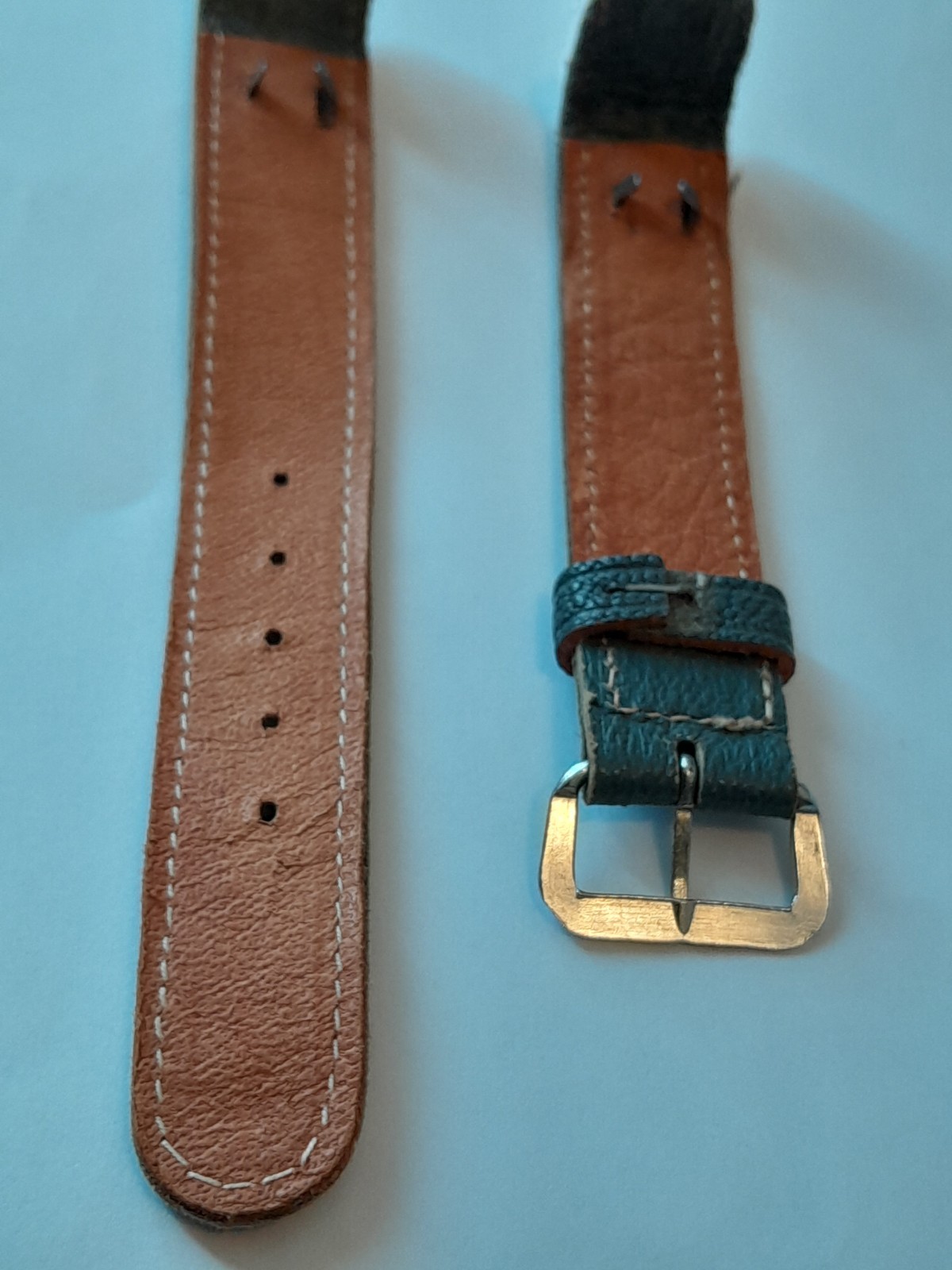 Military Watch Strap Grey 30s 40s Open-ended Genuine Leather 16cm x16mm vintage