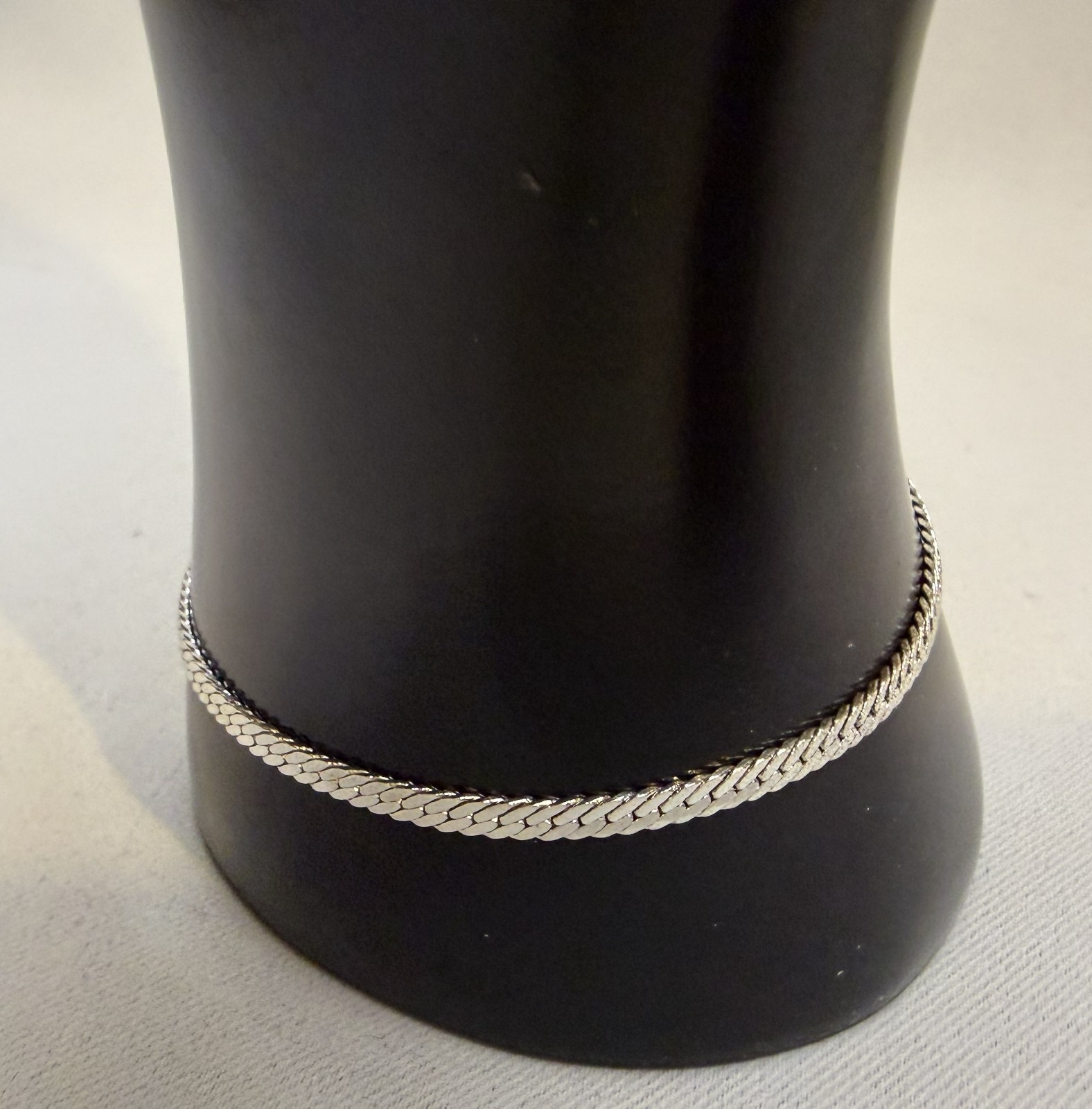 Vintage 925 SP Silver Plated Flat Herringbone Chain Bracelet Anklet High Shine