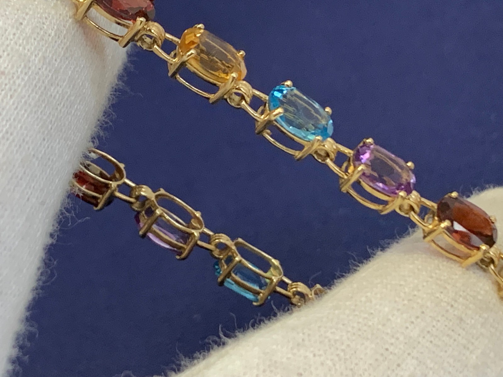 10K Yellow Gold Bracelet 7.69g Fine Jewelry 7″ Multicolor Stones *READ*
