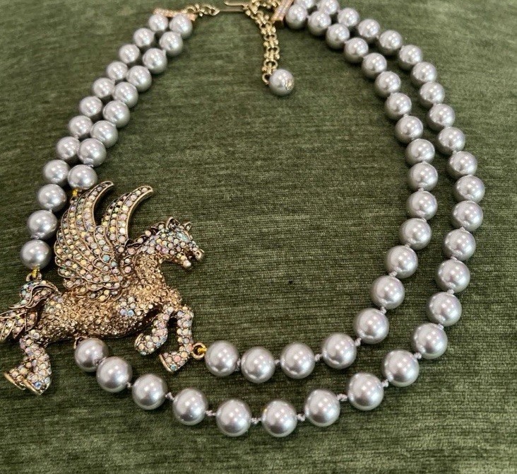 Double Strand Pearls/Pegasus Statement Necklace