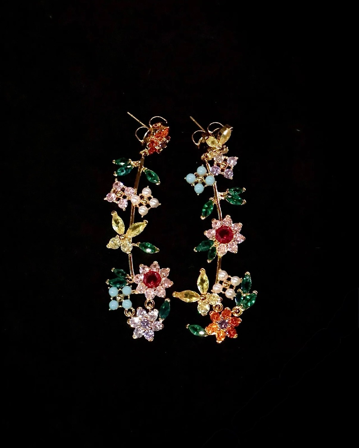 Floral Crystal Jewelry Set – Colorful Statement Necklace, Bracelet & Earrings