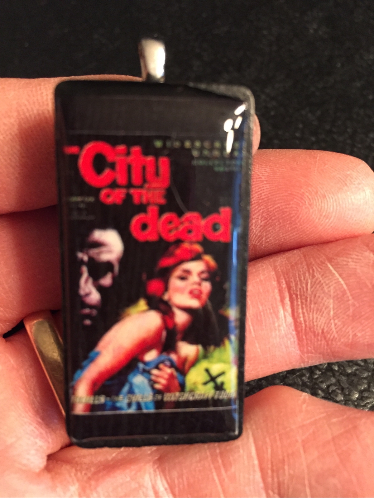 B4) CITY OF THE DEAD Charm Pendant Domino 1 3/4” for Necklace THiNK CHRiSTMaS
