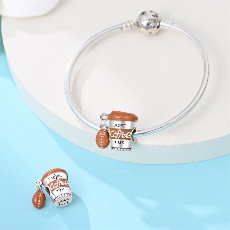 KUNSIR New 925 Sterling Silver Coffee Cup Mug Charm Bead Lucky Bracelet Charms