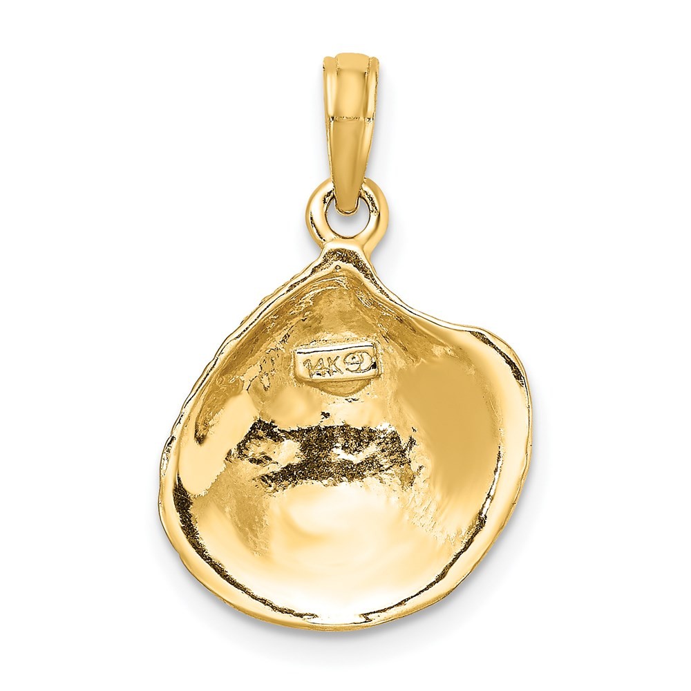 14K Yellow Gold Textured Clam Shell Shape Charm Pendant L-24mm, W-15.9mm