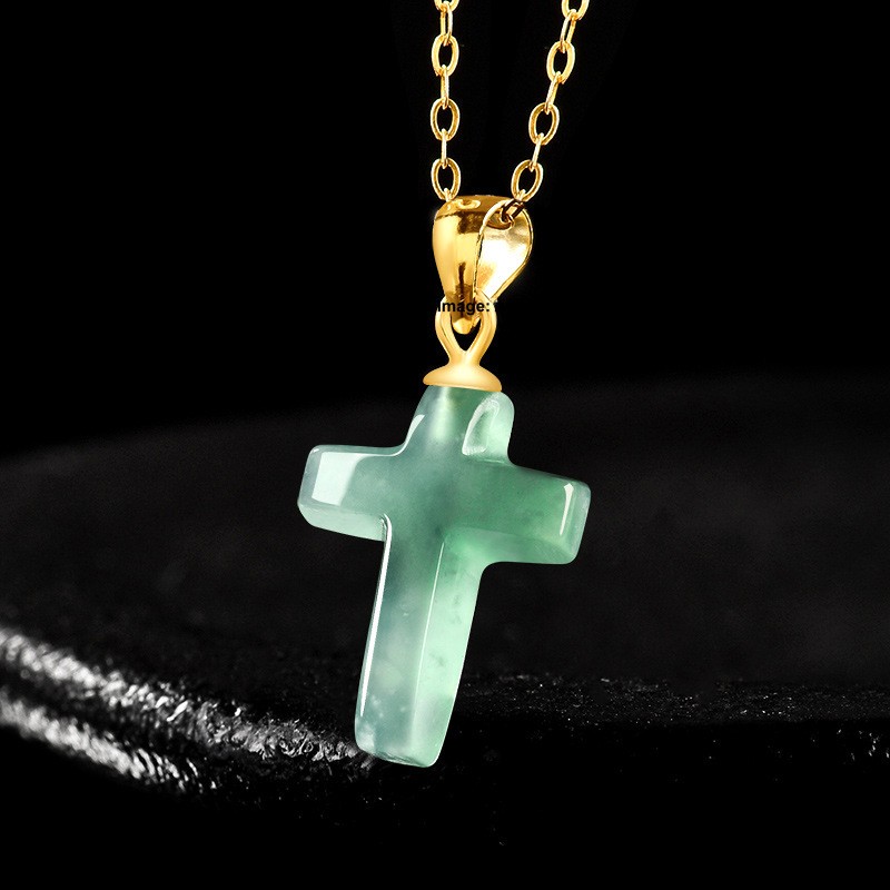 Natural Grade A Jade Jadeite Jade Cross Gold Plated 925 Sterling Silver Pendant