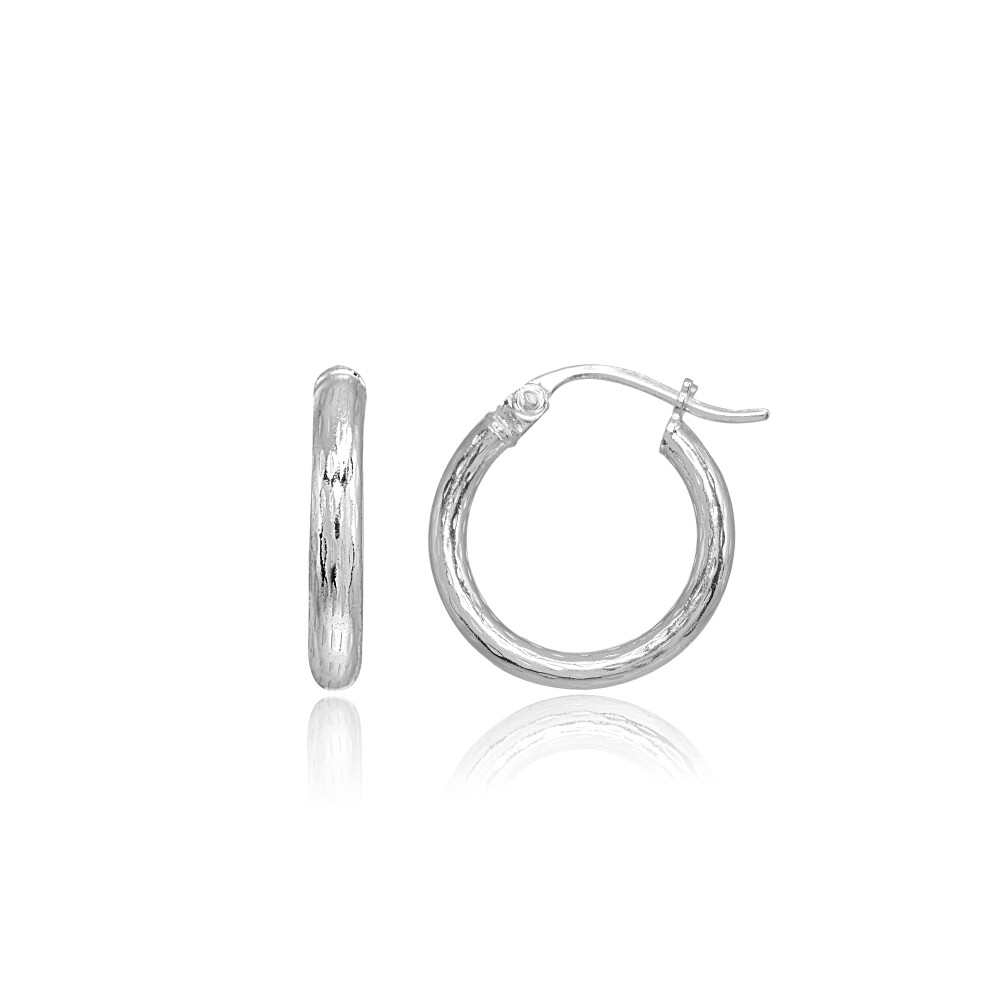 2x15mm Diamond-Cut Round Click-Top Sterling Silver Small Hoop Earrings