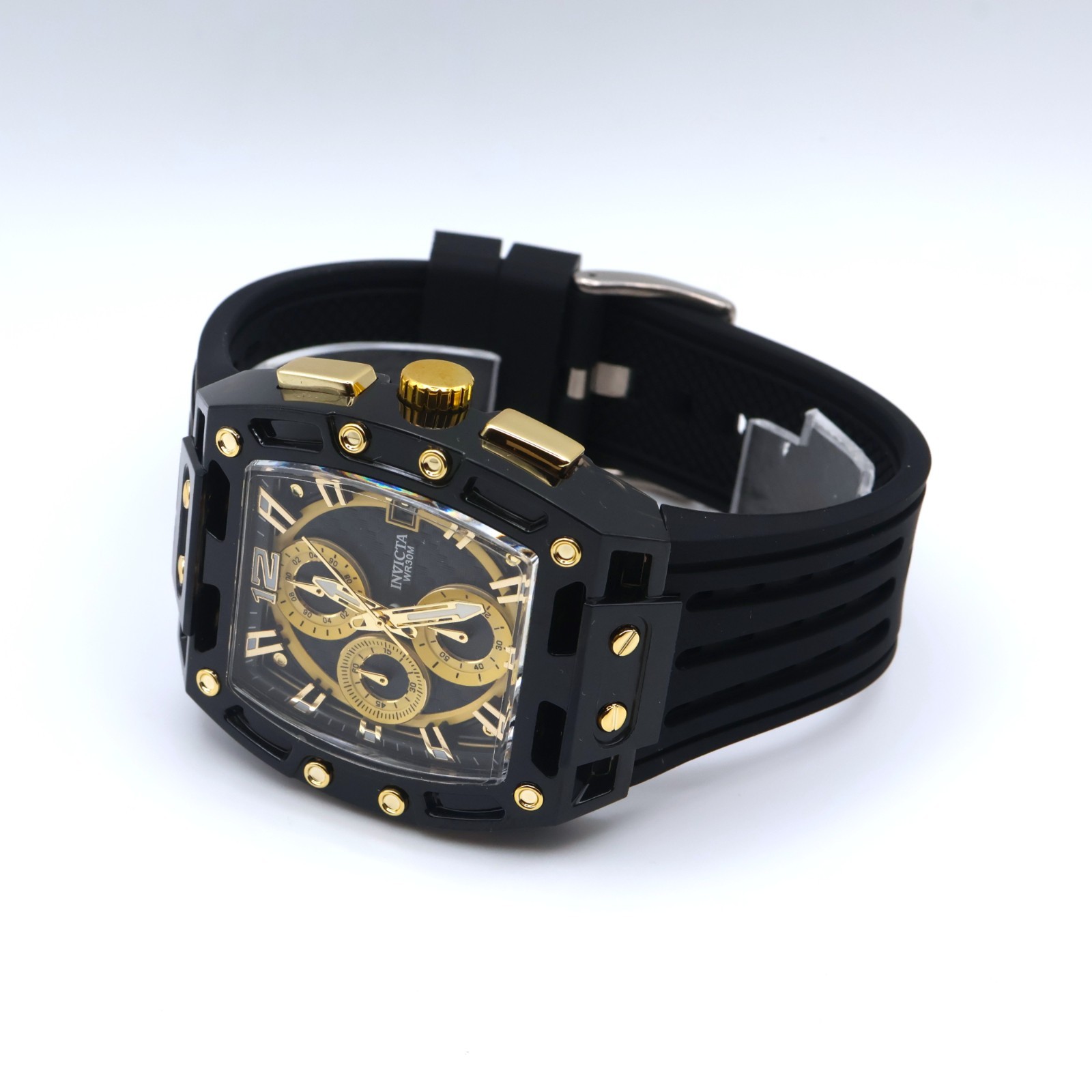 Invicta S1 Rally 70148 Rally Shadow 42mm Black Gold Dial Silicone Strap Quartz