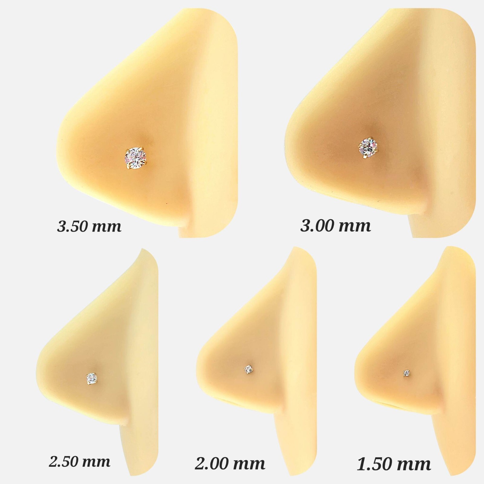 14K Solid Yellow Gold Bar Nose Stud Diamond ,Bone End 20 Gauge 7mm