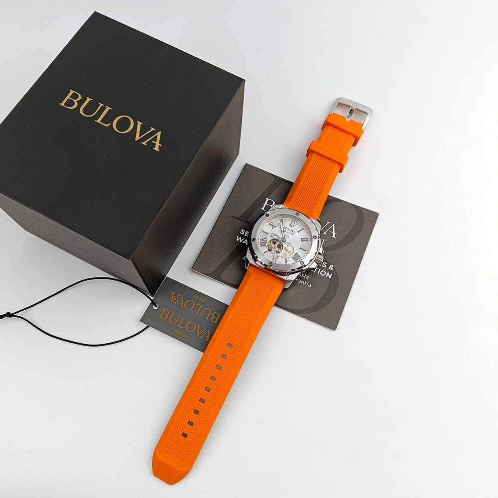 Bulova Marine Star Series A 98A226 Orange Silicone Strap Men’s Automatic Watch