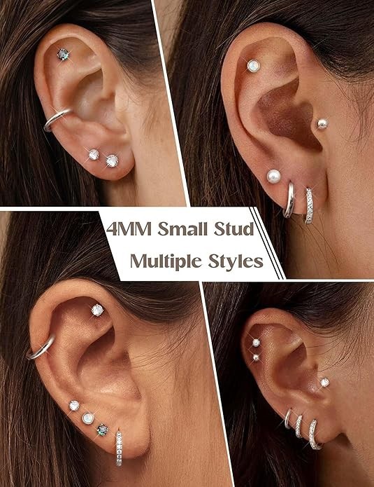 Surgical Stainless Steel Flat Back Stud Earrings Set Silver Small Huggie Hoop