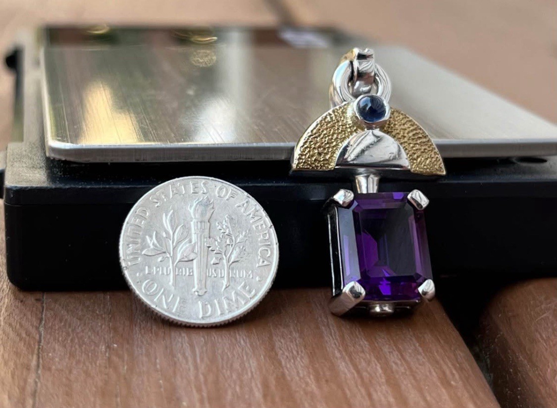 925 Marked Faux Amethyst Egypt – Style “Winged” Purple Insert Heavy Pendant