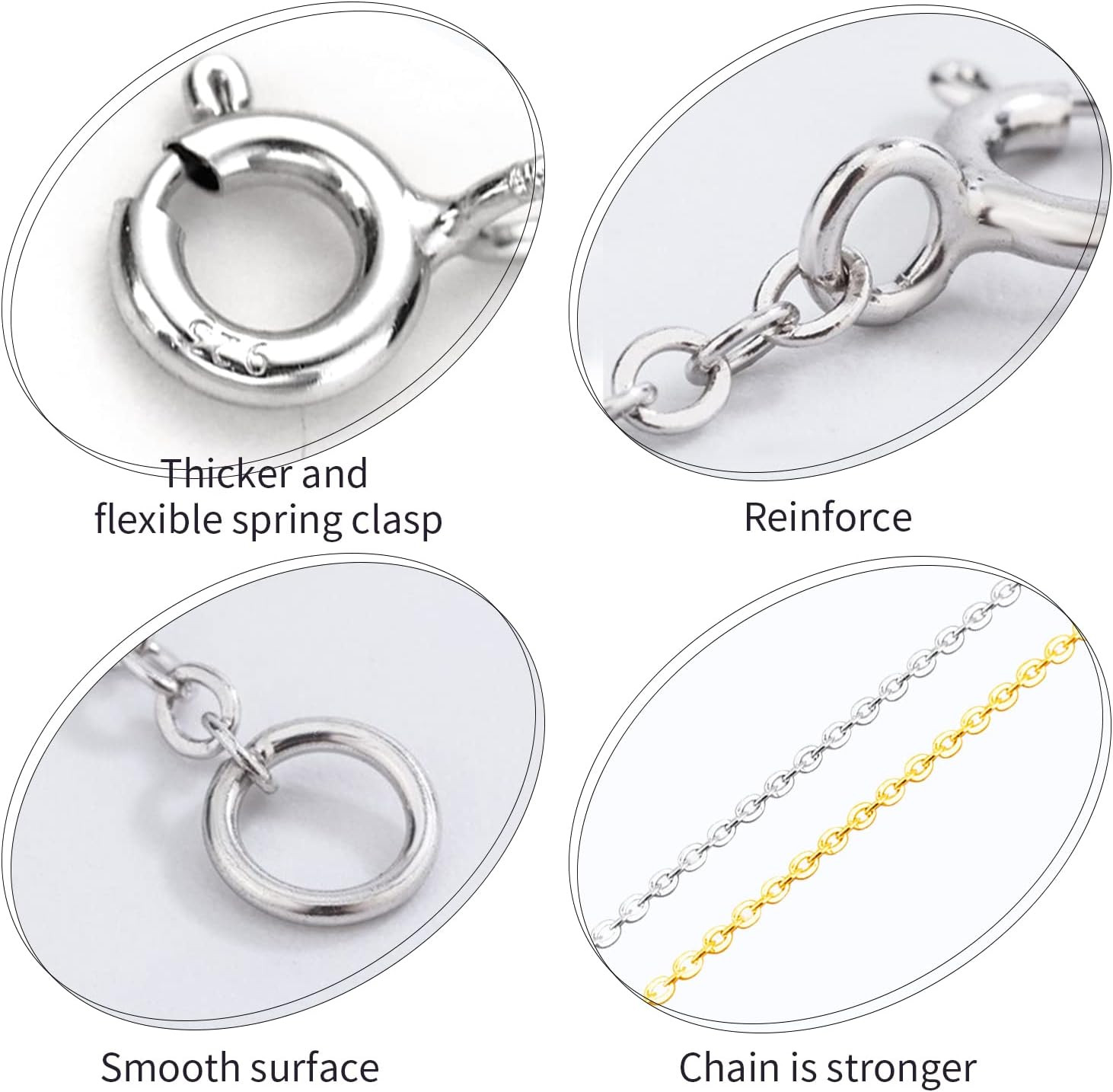 3 Pcs 925 Sterling Silver Necklace Extender, Durable Chain Extenders, Necklace B