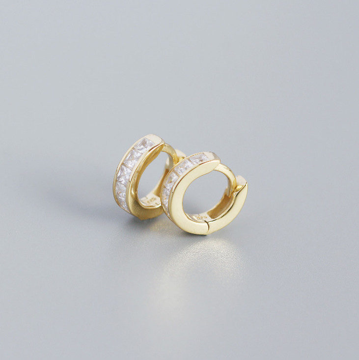 2Pcs 925 Silver Gold Plated Small Round Huggie Hoop Earrings Square CZ 12mm E19