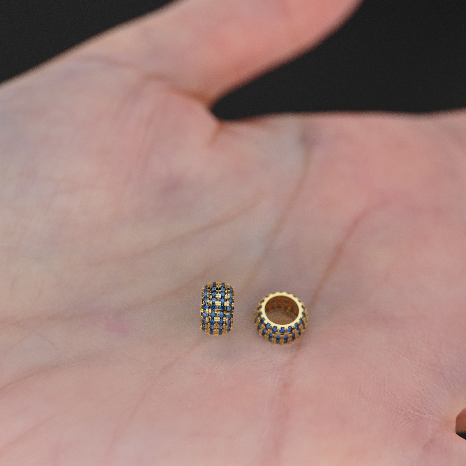 Large 14K Solid Gold Blue Sapphire Rondels Bead Spacer Enhancer Charm Finding