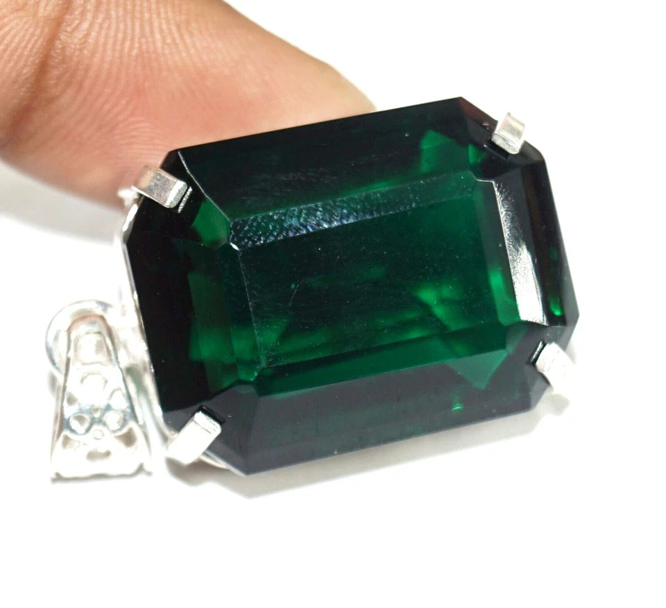 105 Ct Natural Green Topaz Emerald Cut Pendant 925 Sterling Silver Certified
