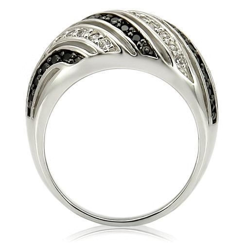 0W224 – Rhodium + Ruthenium Brass Ring with AAA Grade CZ in Jet