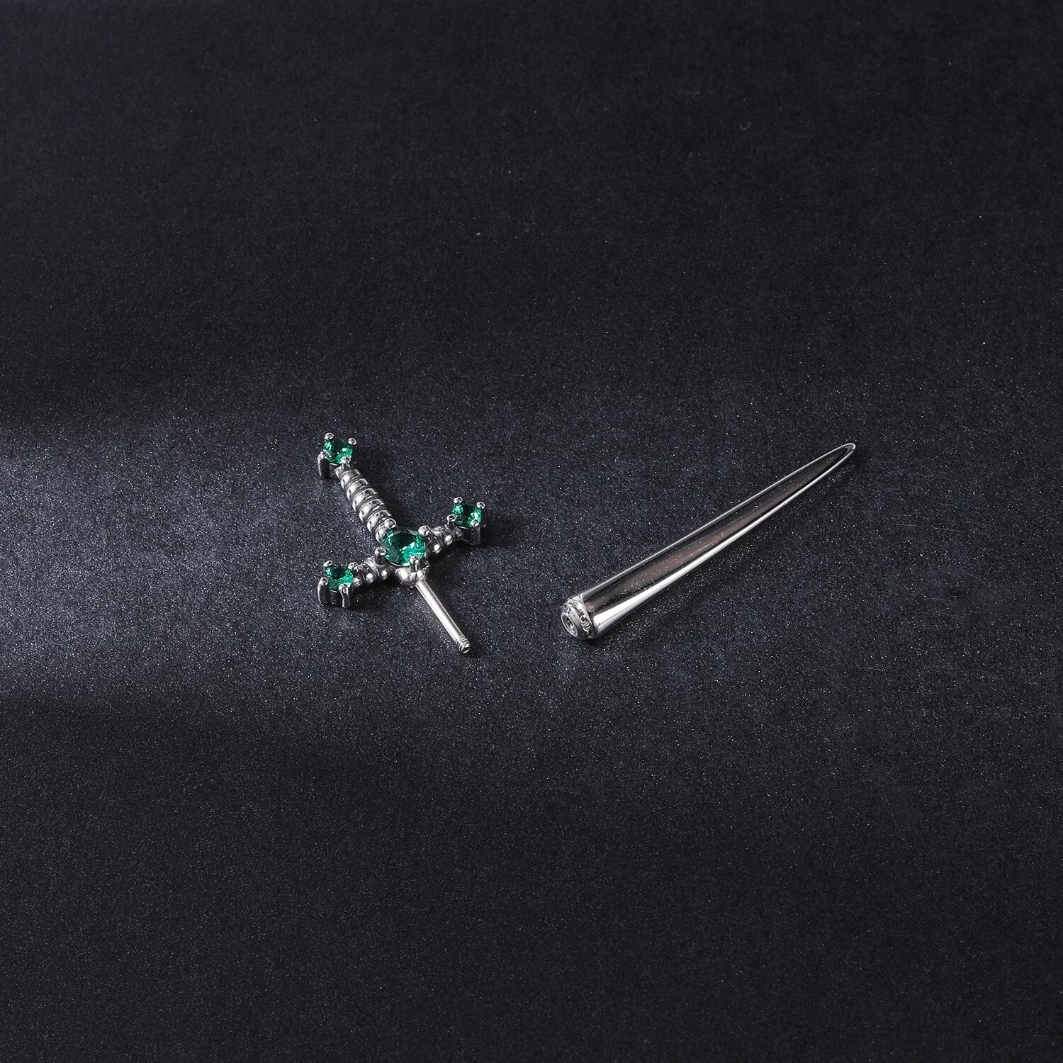 20G Punk Stainless Steel Stud Earrings CZ Dagger Sword Ear Stud Piercing Jewelry