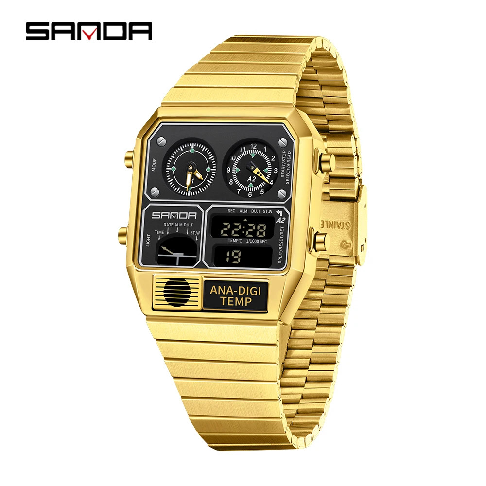 SANDA 3192 Men’s Square Digital Watch LED Thermometer Stopwatch 50M Waterproof