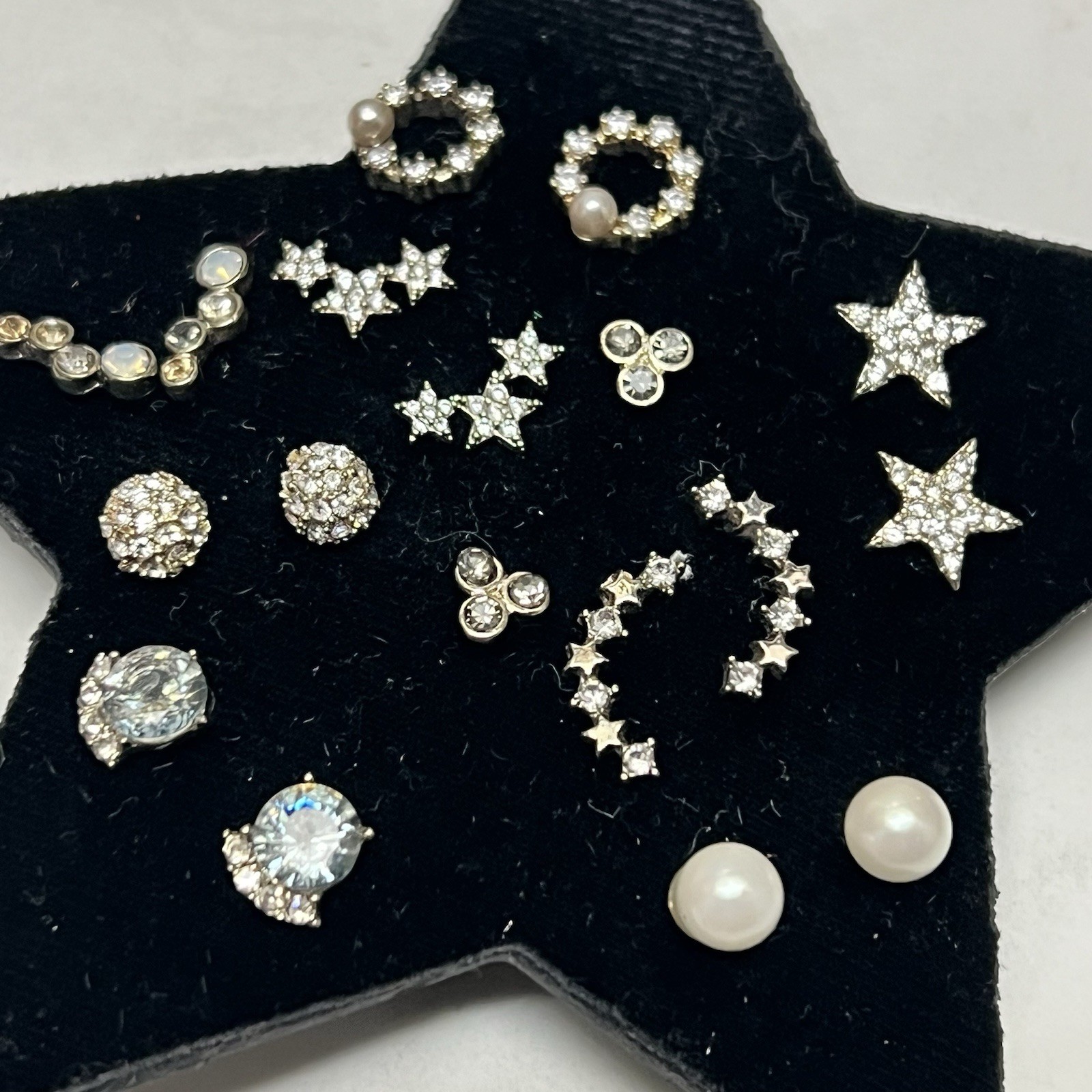 NWT LOFT Ann Taylor Pave Moon Small Assorted Stud Earrings Set Stars Gold Silver