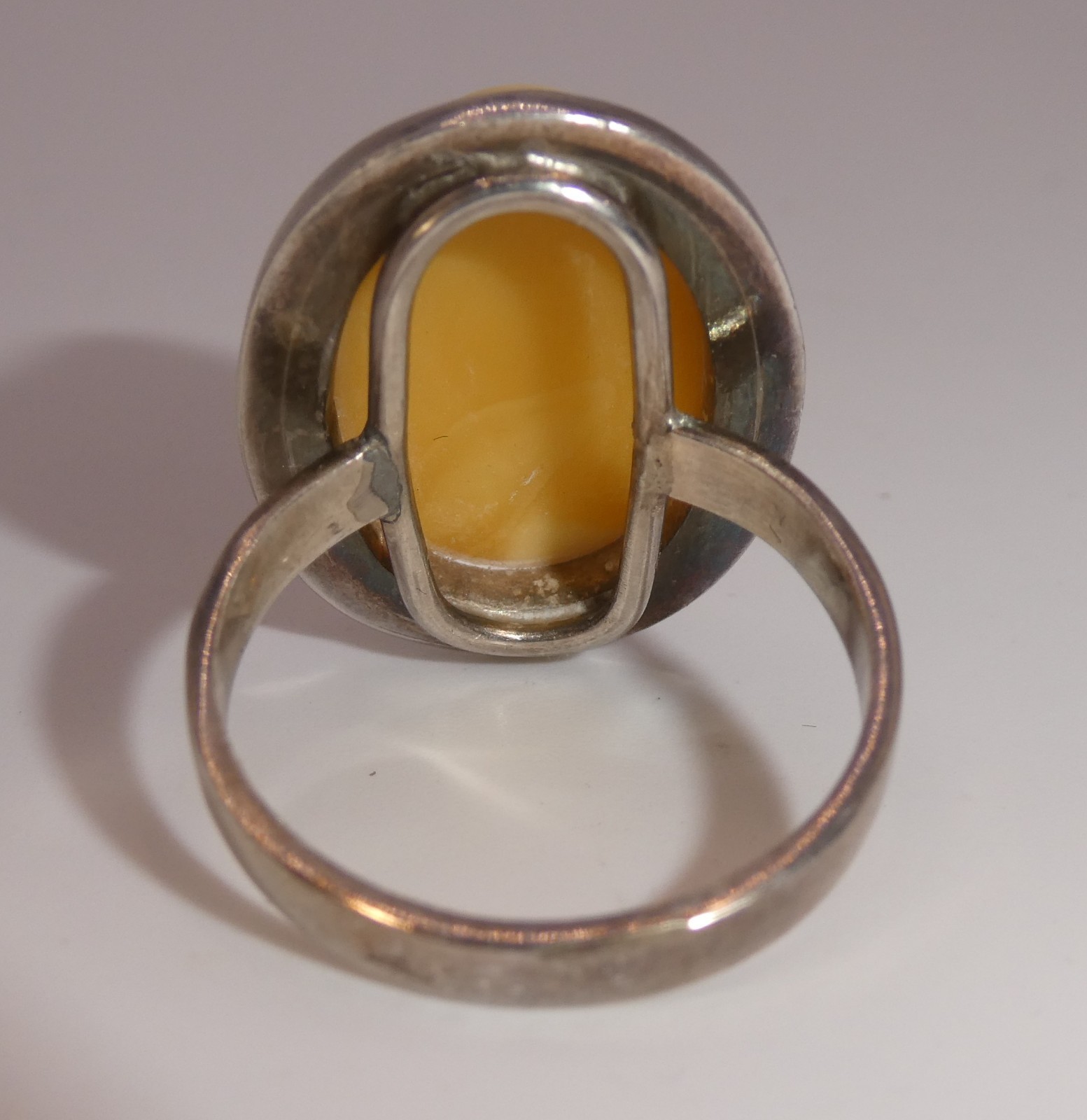 Vintage Ring Sterling Silver Butterscotch Egg Yolk Amber Cabochon Statement