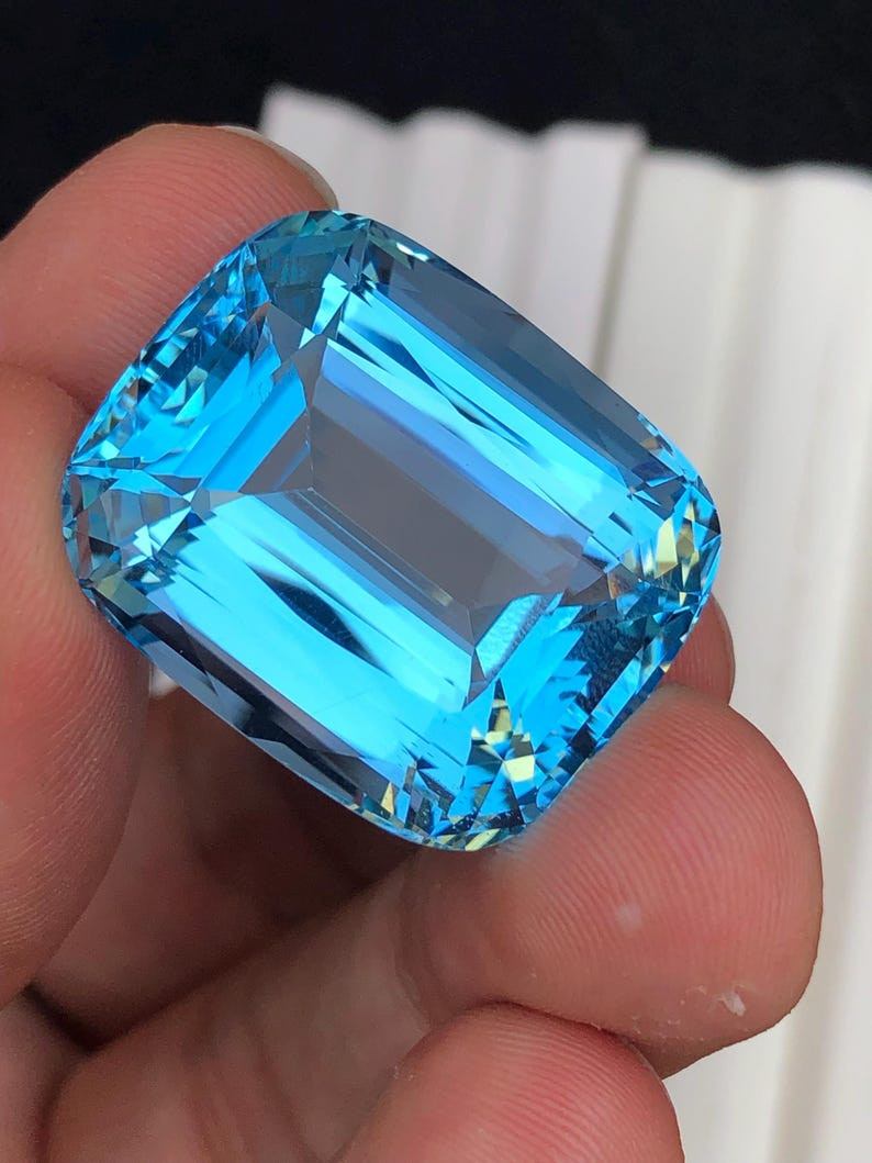 120 Ct GIE Certified Natural Brazilian Sky Blue Topaz Cushion Cut Loose Gemstone