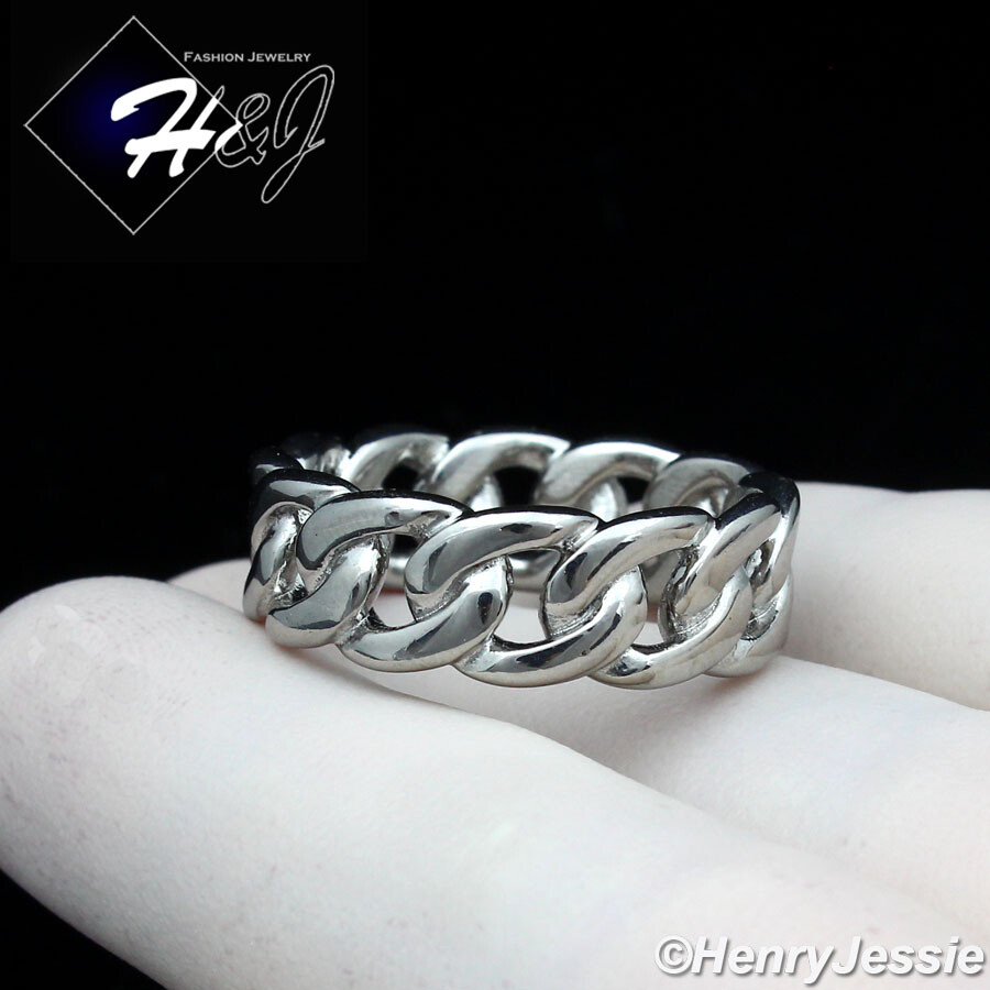 MEN WOMEN Stainless Steel 7mm Silver Cuban Curb Link Ring Size 6-12*R132