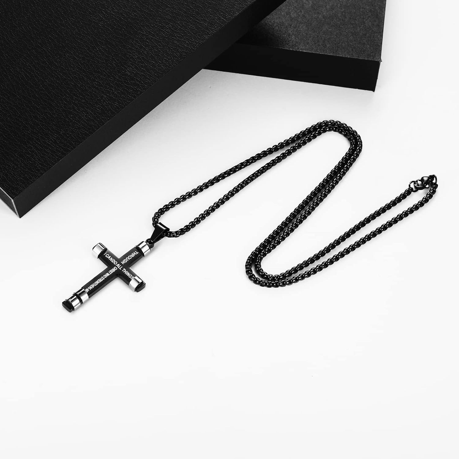 Philippians 4:13 Cross Necklace for Men Strength Bible Verse I CAN DO ALL THINGS