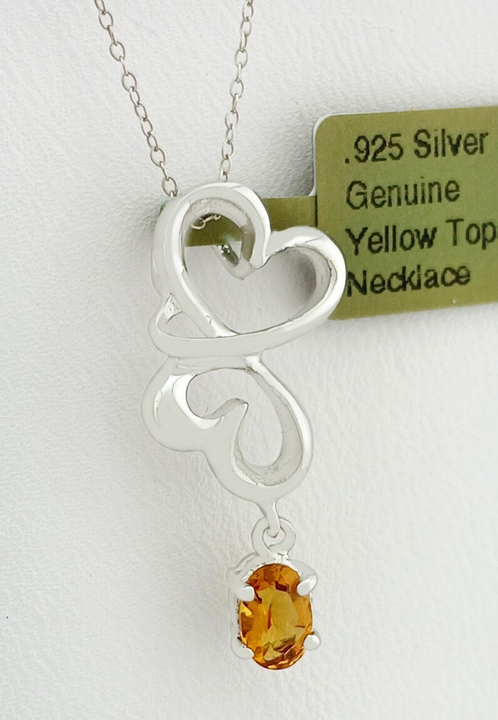 GENUINE 0.45 Cts YELLOW TOPAZ PENDANT NECKLACE .925 SILVER – New With Tag